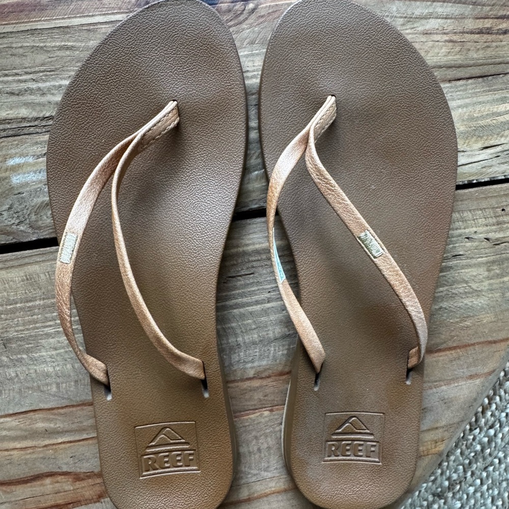 Reef Brown Leather-Look Flip Flops
